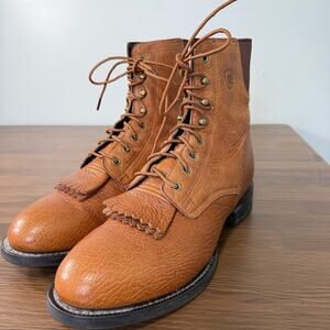 Men's Ariat Cognac Leather Lace Up Riding Boots Sz 8 Medium